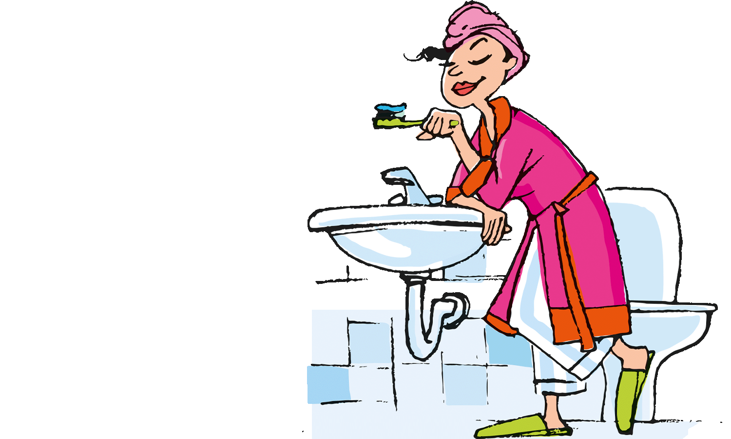 Illustration, Frau im Badezimmer