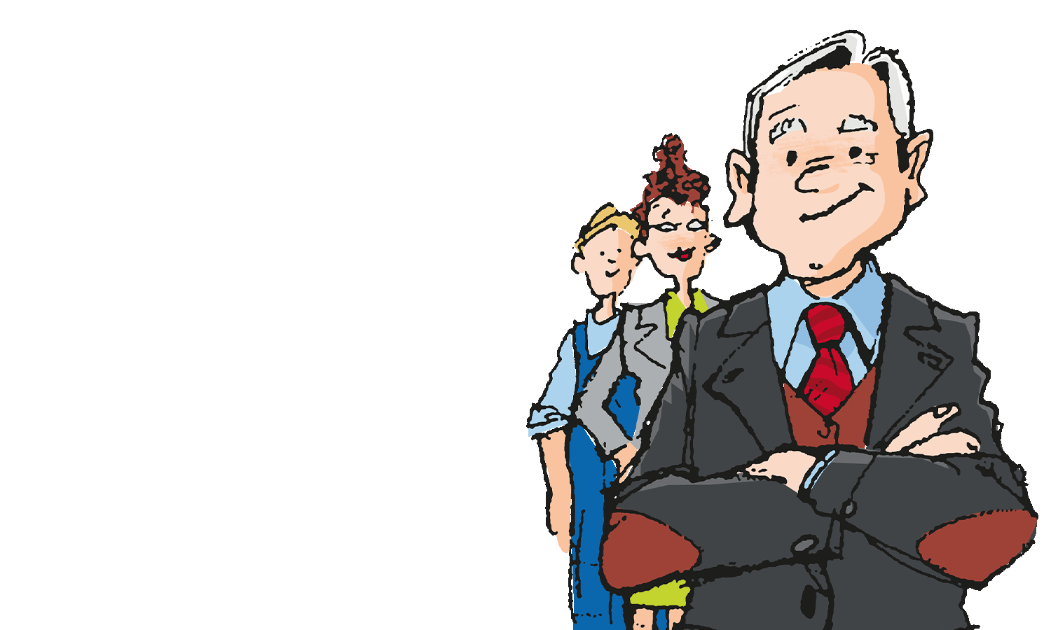 Illustration, Mann im Anzug mit verschränkten Armen