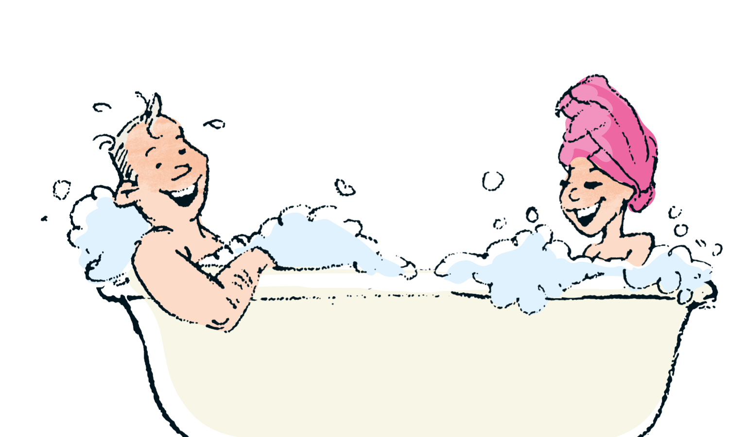 Illustration, zwei Personen nehmen ein Bad in einer Badewanne