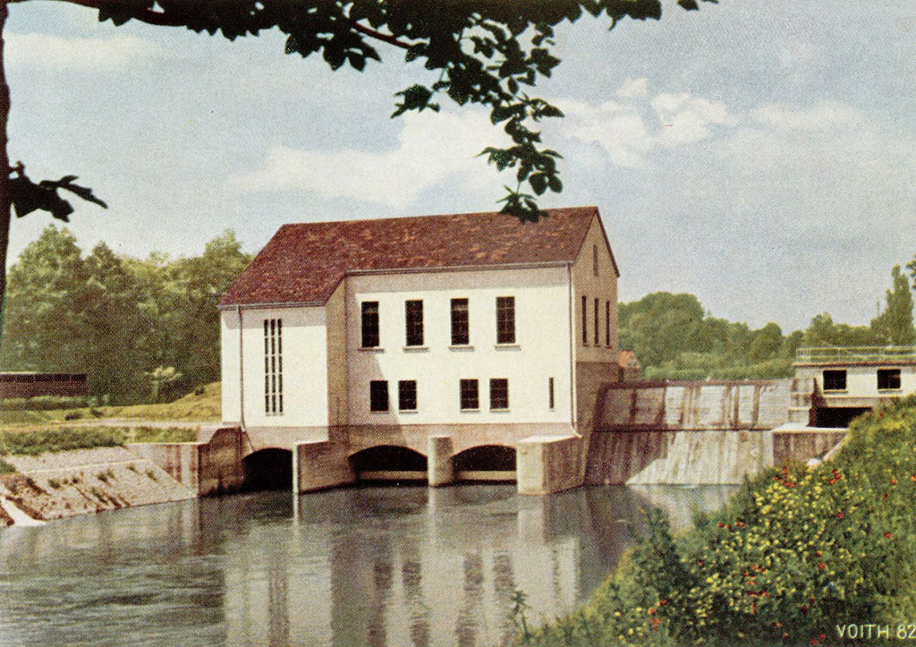 Malerei des Wasserkraftwerks in Dachau aus den 1960er Jahren